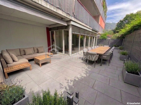 DORNBIRN-Gartenwohnung/Terrassenwohnung, ca. 57 m2 + beheizter, ganzjährig nutzbarer Wintergarten ca. 19 m2, Gesamt-Wohn-NFL ca. 76 m2, Wohnempfinden/Wohlfühl-Atmosphäre wie in einer 3-Zimmer-Wohnung, inkl. 1 TG. + Kellerabteil. – 6850 Dornbirn